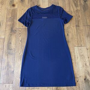 Michael Kors Navy Blue Eyelet Top Short Sleeve Polyester Summer Dress Size XS